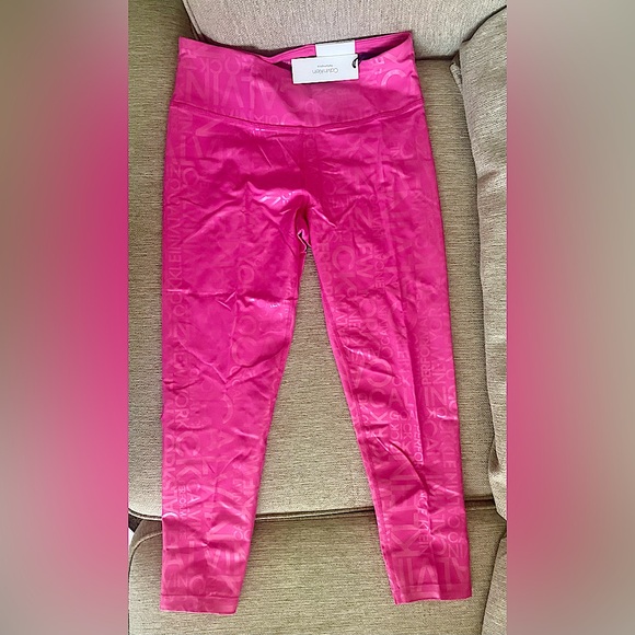 Calvin Klein Metallic Logo Print High Waist 7/8 Length Legging, Line Berry/L - Picture 6 of 6